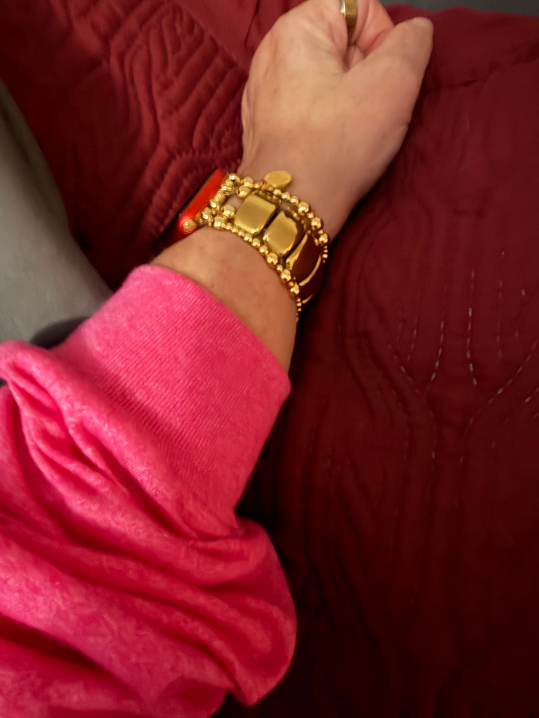 Customer photo review of Gold Noir Stretch Apple Watch Strap