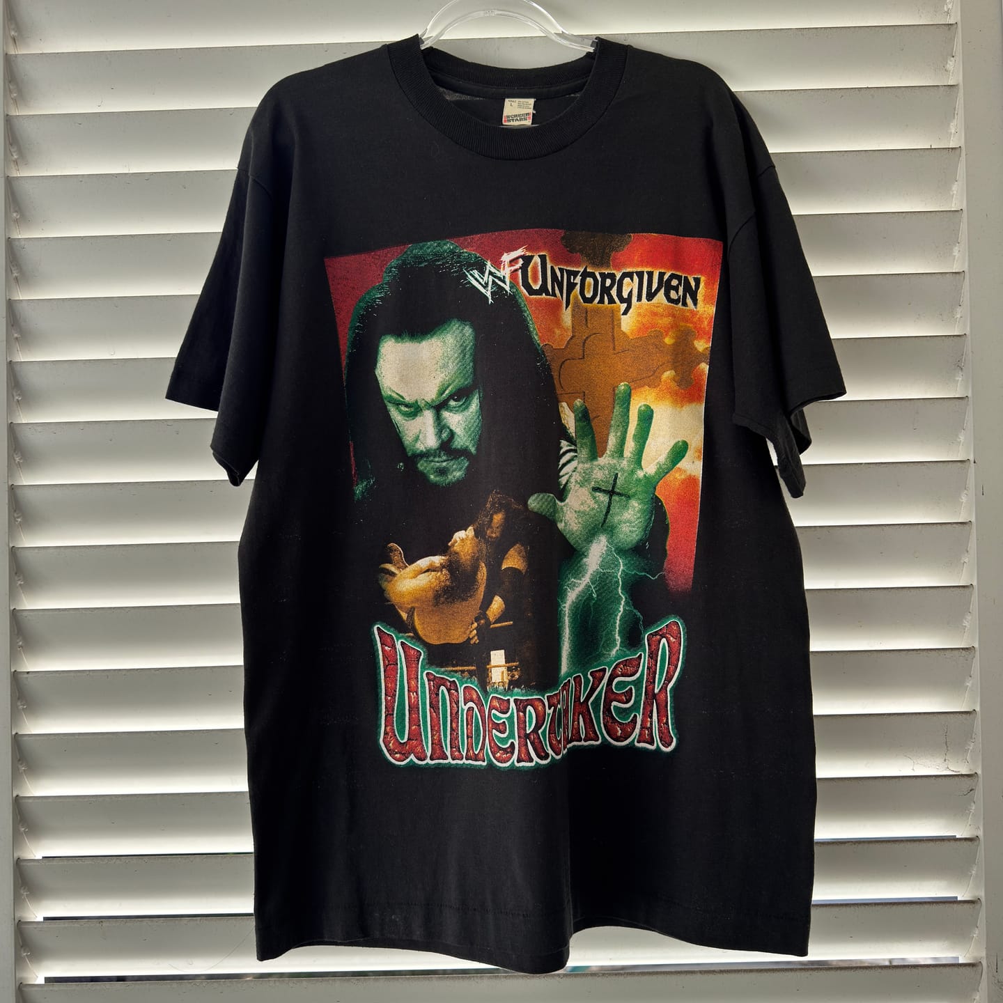 Customer photo review of Vintage 1998 Undertaker Unforgiven WWF Rap Tee - L