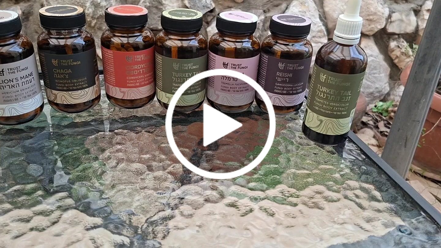 Customer video review of מארז בַּיּוֹהַאקִּינְג (Biohacking)-  צ'אגה + קורדיספס + ריישי + רעמת האריה + זנב התרנגול + טרמלה - מיצוי 100% פטריות בשיטת FBE