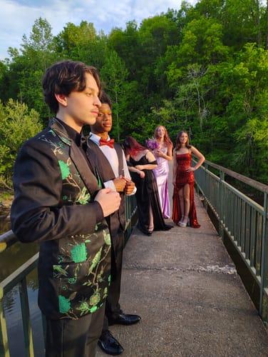 Customer photo review of Men's 2-Piece Forest Green Tuxedo Embroided Bird and Flower