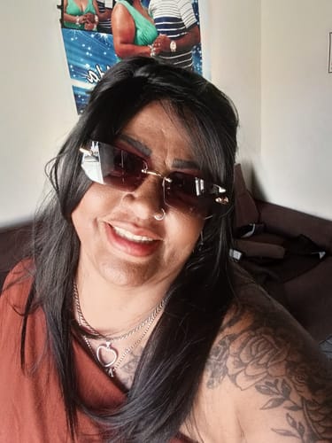 Customer photo review of Peruca Matos Castanho Escuro Franja 70cm