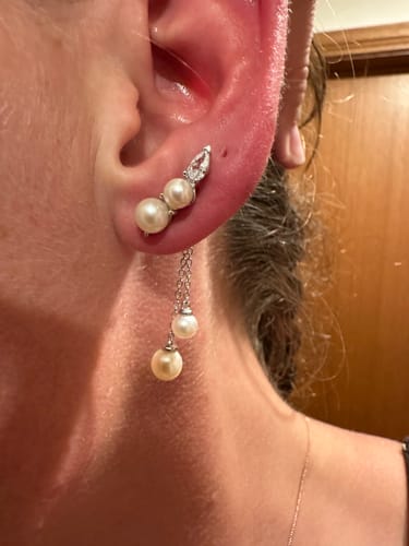 Customer photo review of Freshwater Pearl & Cubic Zirconia Drop Stud Earrings in Sterling Silver