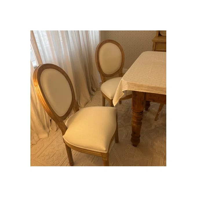 Customer photo review of French Style Upholstered Dining Chairs Set of 2 with Solid Wood Frame & Oval Back Design