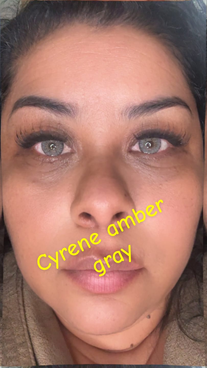Customer photo review of Cyrene Amber Gray Prescription Colored Contact Lenses