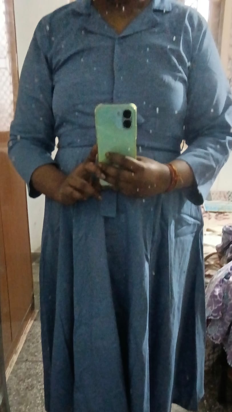 Customer photo review of Women English Blue Airy Linen Flared Dress - XL