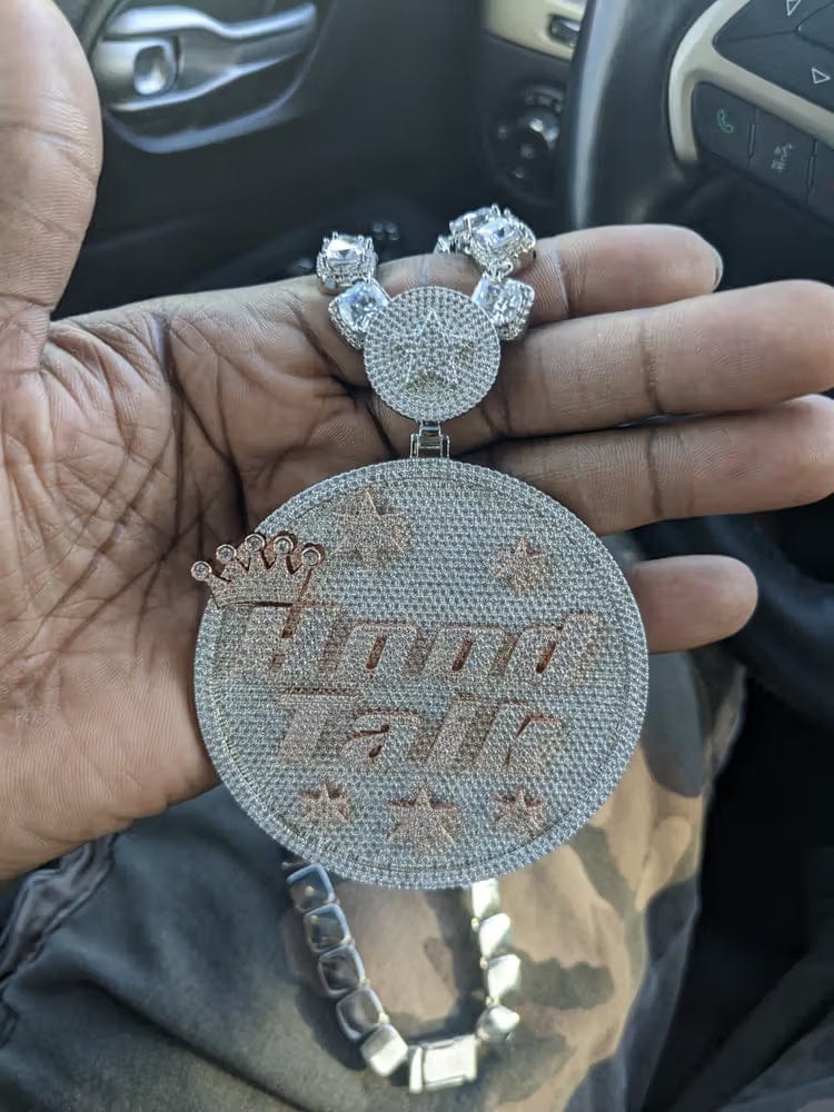 Customer photo review of Custom Large Round Full-Diamond 3D Letter & Crown Pendant - 80mm