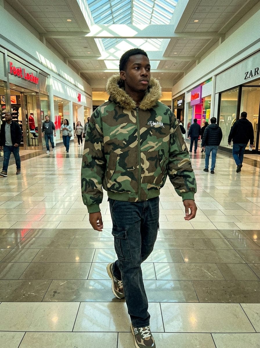 Customer photo review of Camouflage Fur Collar Reversible Cotton Jacket - 2499