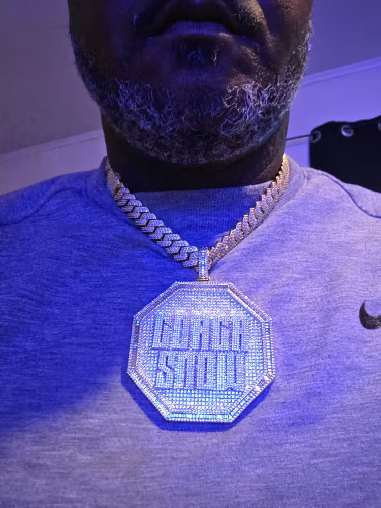 Customer photo review of Custom 3D Letter Large Octagonal Iced-Out Pendant - 80mm
