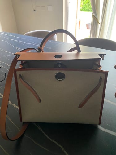 Customer photo review of Herbag 31 Toile White Canvas Gold Cowhide Leather