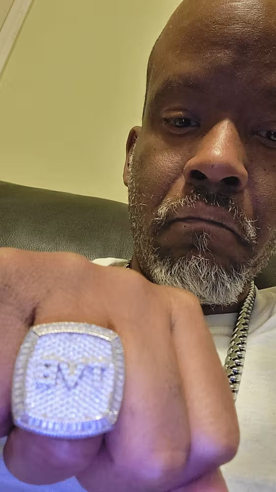 Customer photo review of Custom Diamond 3D Iced-Out Letter Ring – 28mm