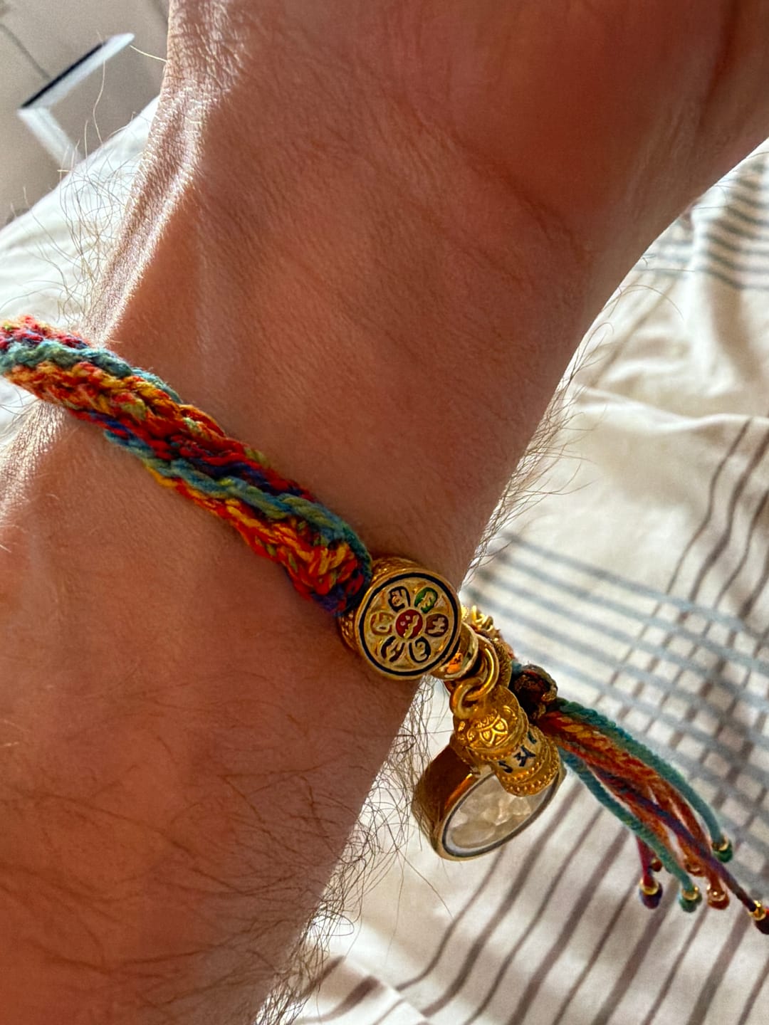 Customer photo review of Buddha Stones Tibetan Om Mani Padme Hum Dreamcatcher Luck Colorful Reincarnation Knot String Bracelet