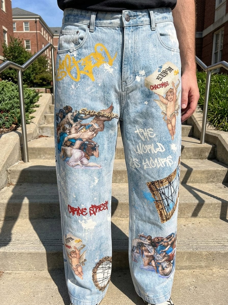 Customer photo review of Retro Artistic Graffiti Angelic Prints Baggy Jeans - 2574