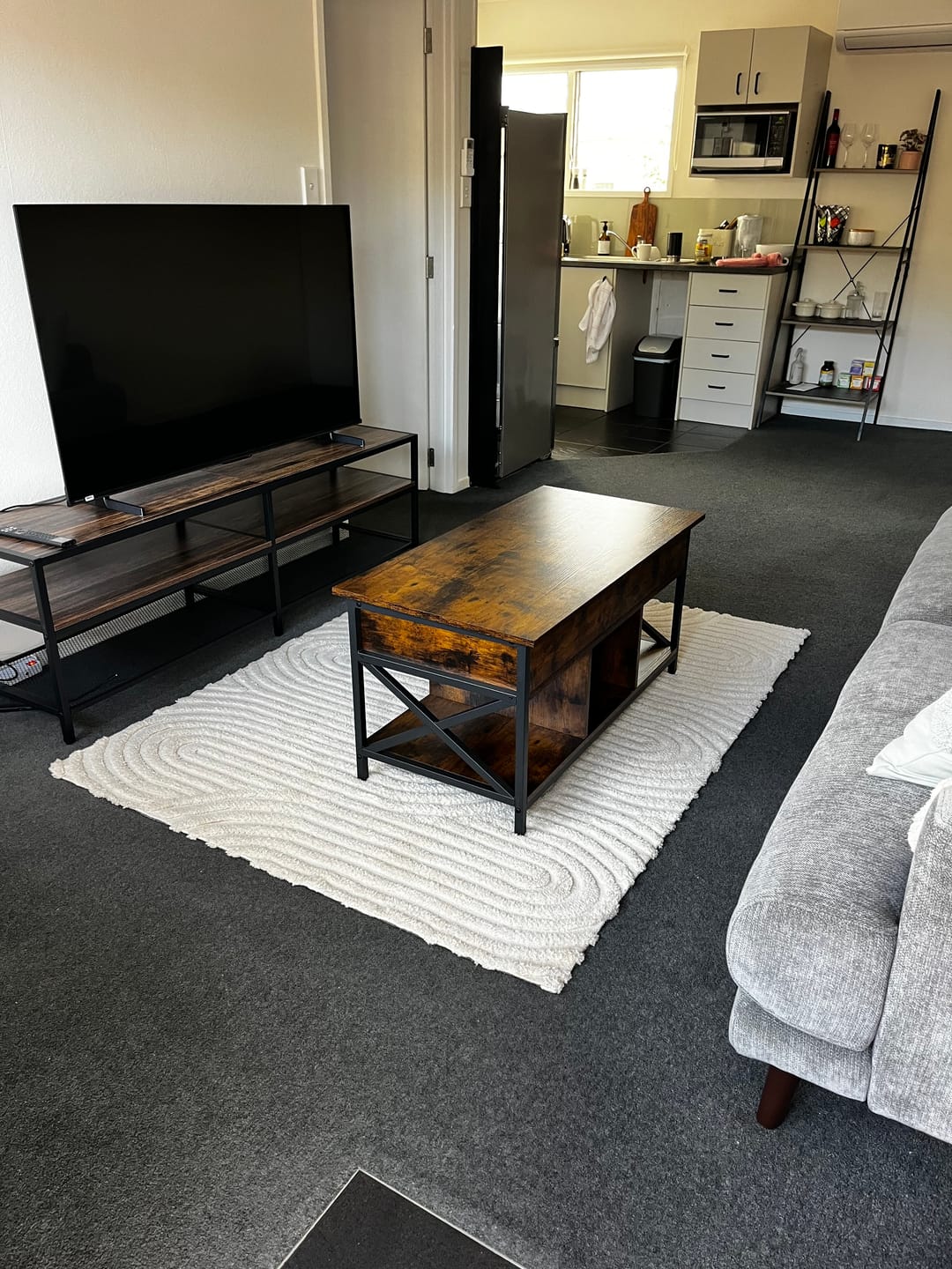 Customer photo review of Lift Top Coffee Table with Storage Shelf - Rustic Brown