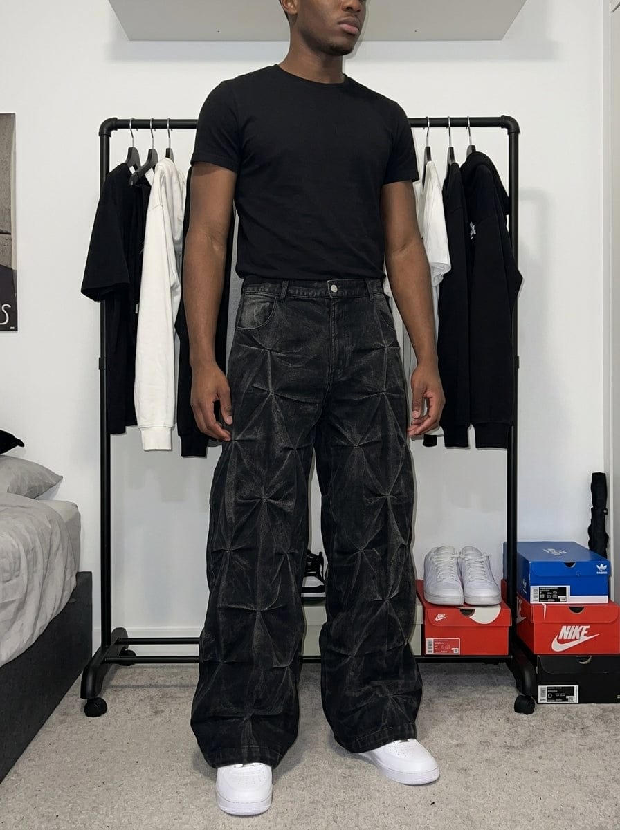 Customer photo review of Denim Heavy Washed Distressed Pleated Baggy Jeans - 2282
