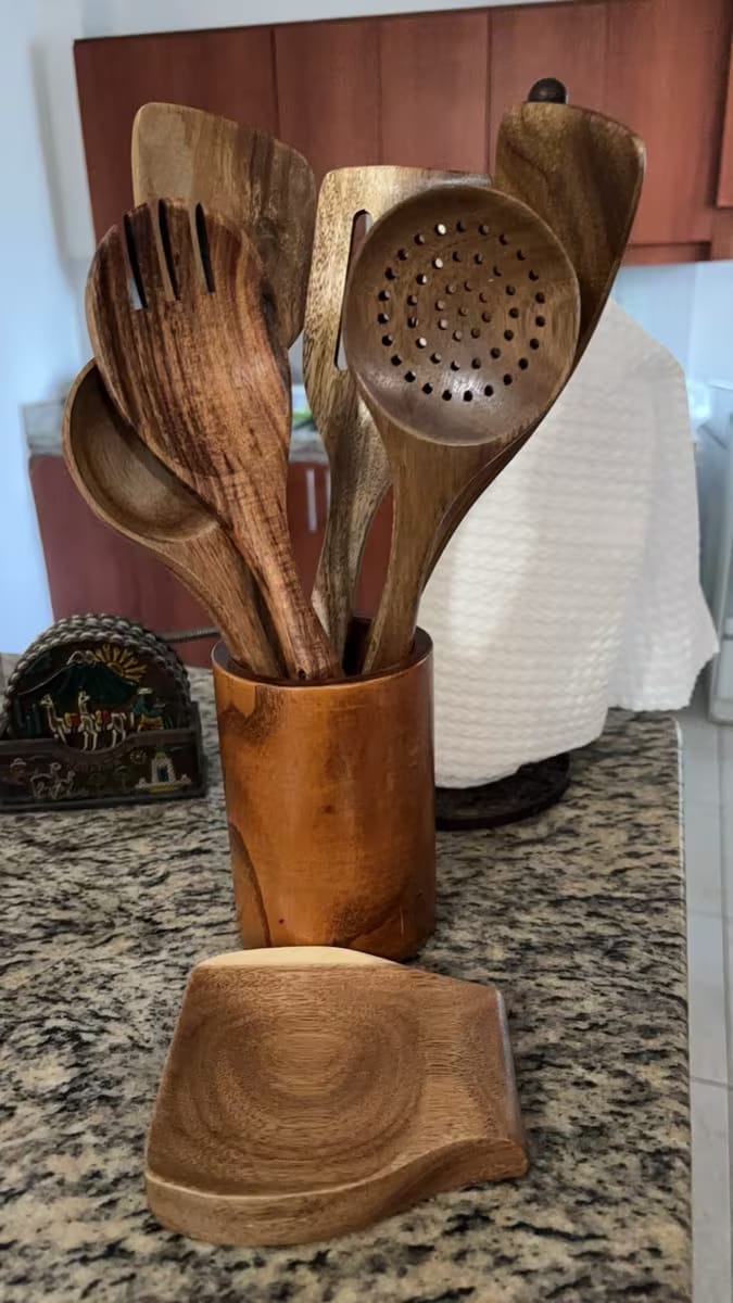 Customer photo review of Premium Wooden Cooking Utensil Set – 7-Piece Teak Kitchen Collection