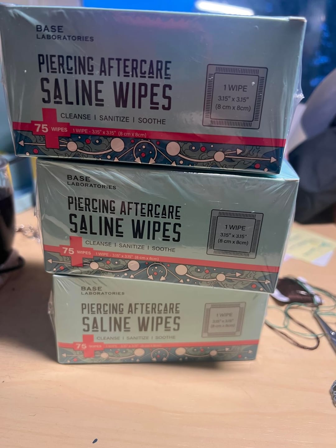 Customer photo review of Piercing Aftercare Saline Wipes 75 Count