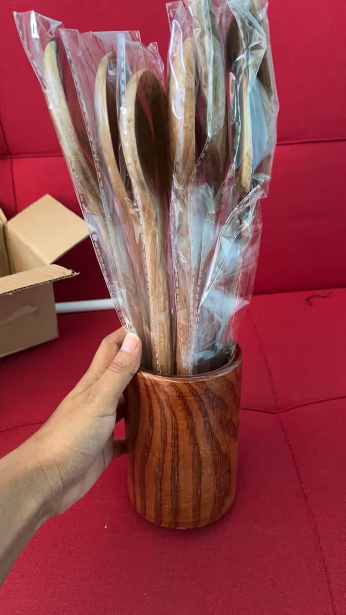 Customer photo review of Premium Wooden Cooking Utensil Set – 7-Piece Teak Kitchen Collection