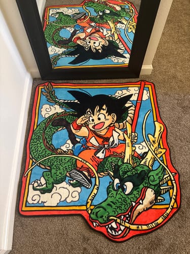 Customer photo review of Dragon Ball Rug – Kid Goku Riding Shenron