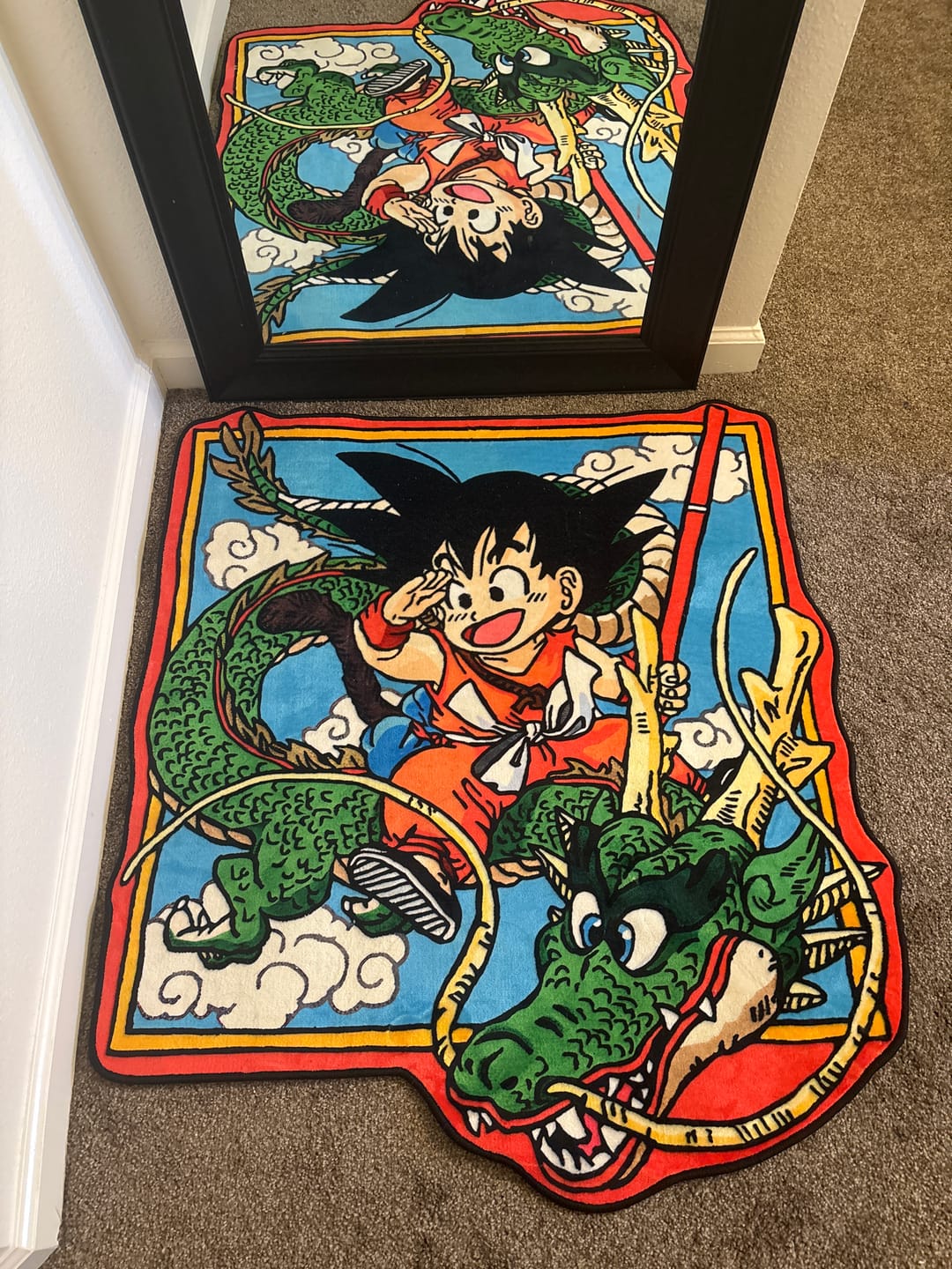 Customer photo review of Dragon Ball Rug – Kid Goku Riding Shenron