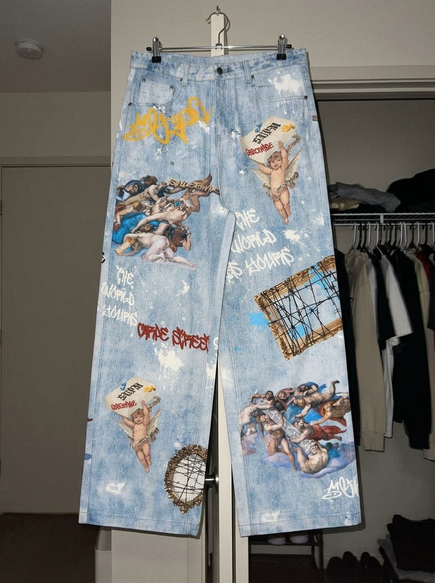 Customer photo review of Retro Artistic Graffiti Angelic Prints Baggy Jeans - 2574