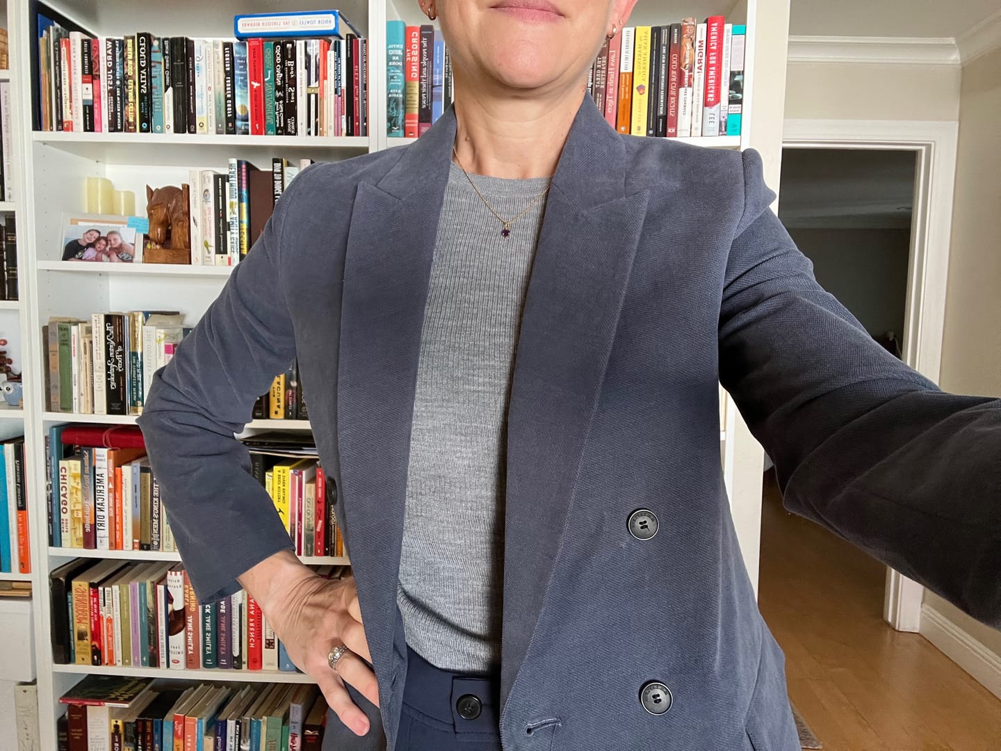 Customer photo review of O'Hara Boyfriend Blazer - Velveteen :: Slate Blue