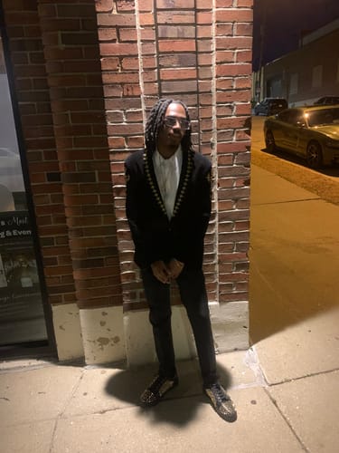 Customer photo review of Mens 2-Piece Gold Embroidered Velvet Black Dinner Jacket