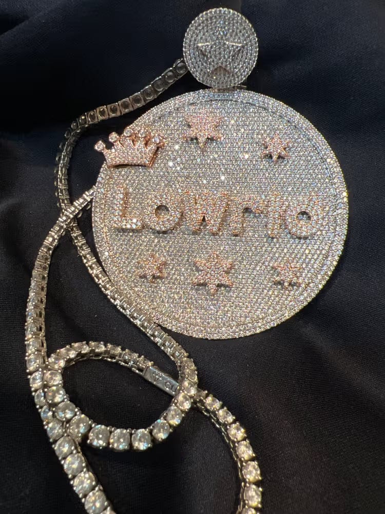 Customer photo review of Custom Large Round Full-Diamond 3D Letter & Crown Pendant - 80mm