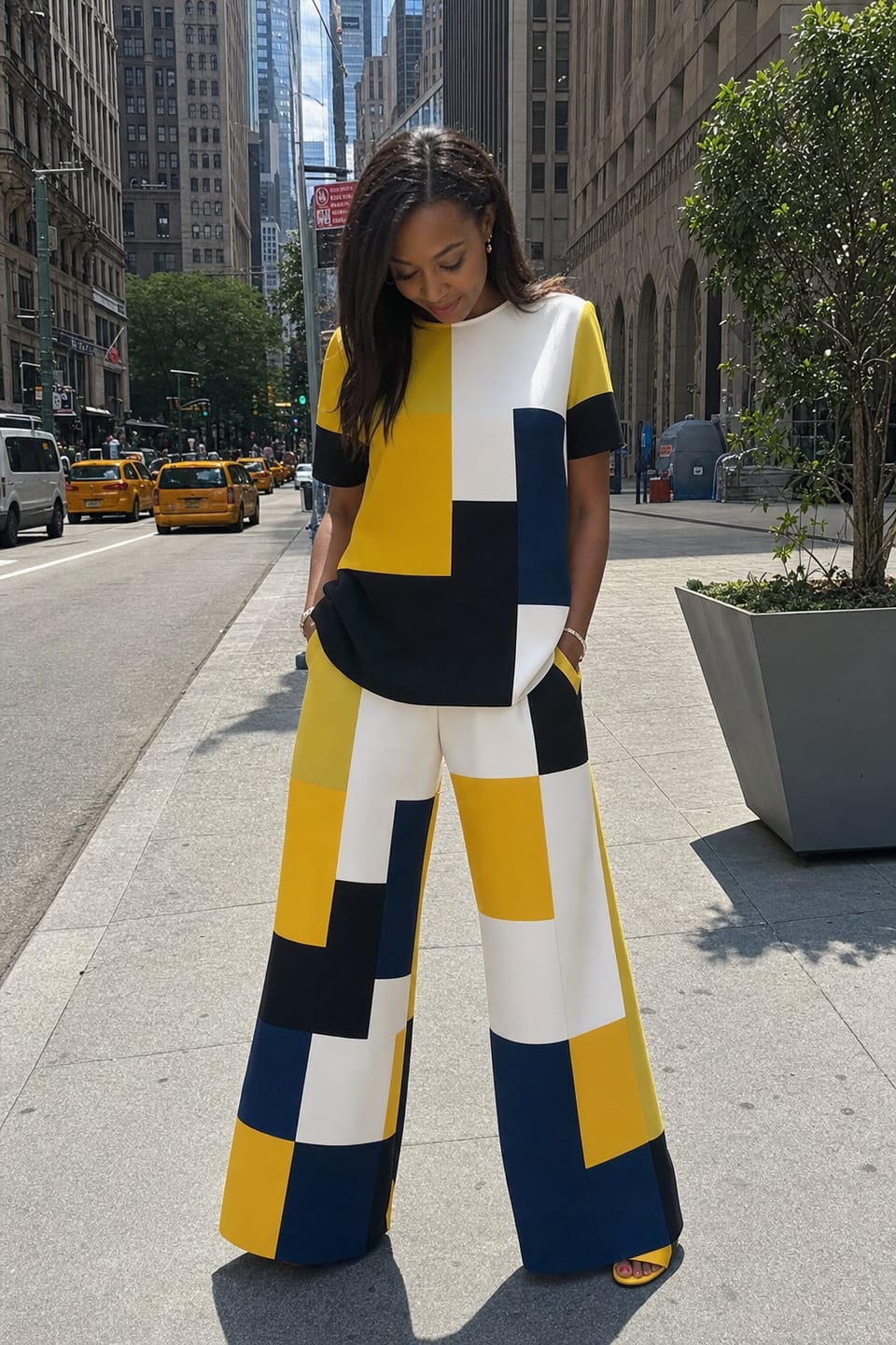 Customer photo review of High Waisted Loose Contrast Color Pockets Split-Joint Pants Trousers