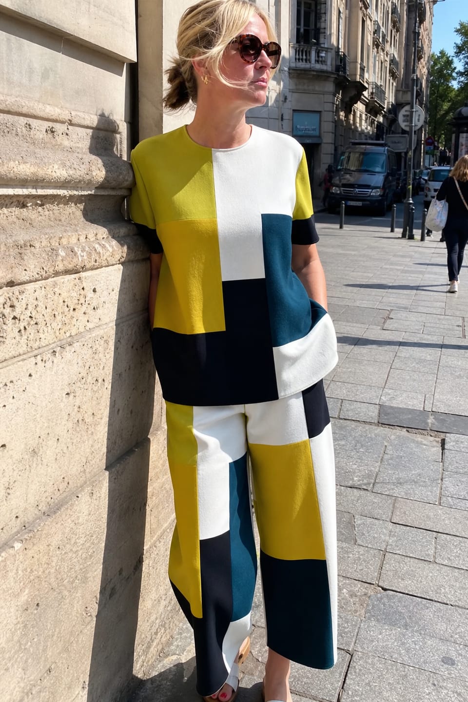 Customer photo review of Loose Short Sleeves Buttoned Contrast Color Split-Joint Round-Neck Blouses&Shirts Tops