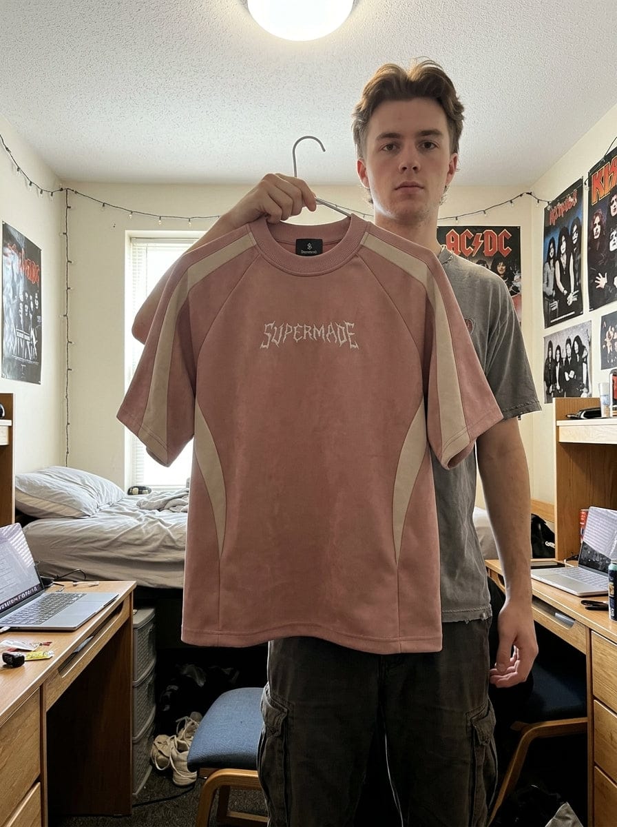 Customer photo review of Suede Panel Embroidered Logo Short Sleeve T-Shirt