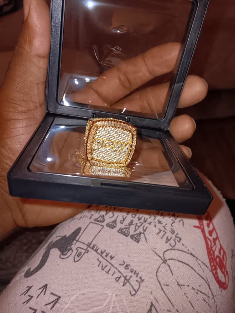 Customer photo review of Custom Diamond 3D Iced-Out Letter Ring – 28mm
