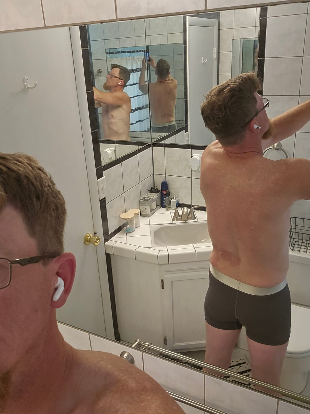 Customer photo review of Nylon Mesh 7in Boxer Briefs V Fly 4pk Black/Denim/Gunmetal/Wineberry