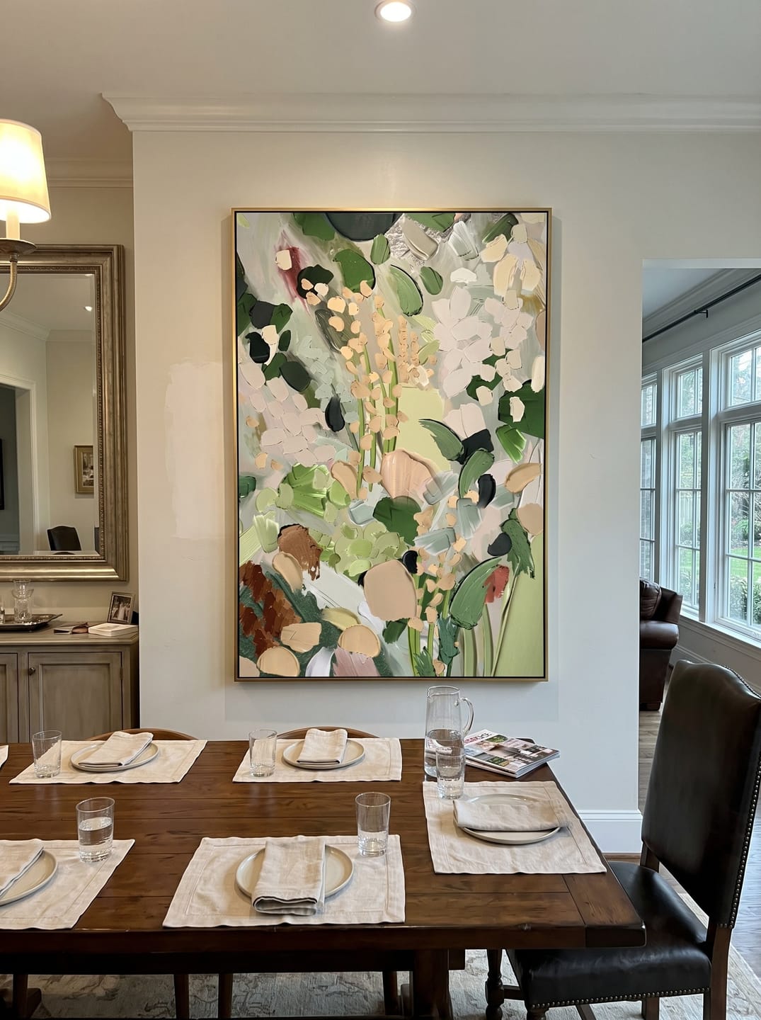Customer photo review of The Secret Garden – Modern Sage Green Impasto Floral Painting | Organic Living Room Vertical Canvas Art