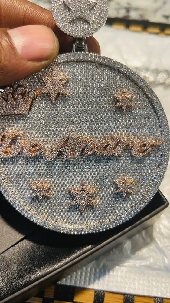 Customer photo review of Custom Large Round Full-Diamond 3D Letter & Crown Pendant - 80mm