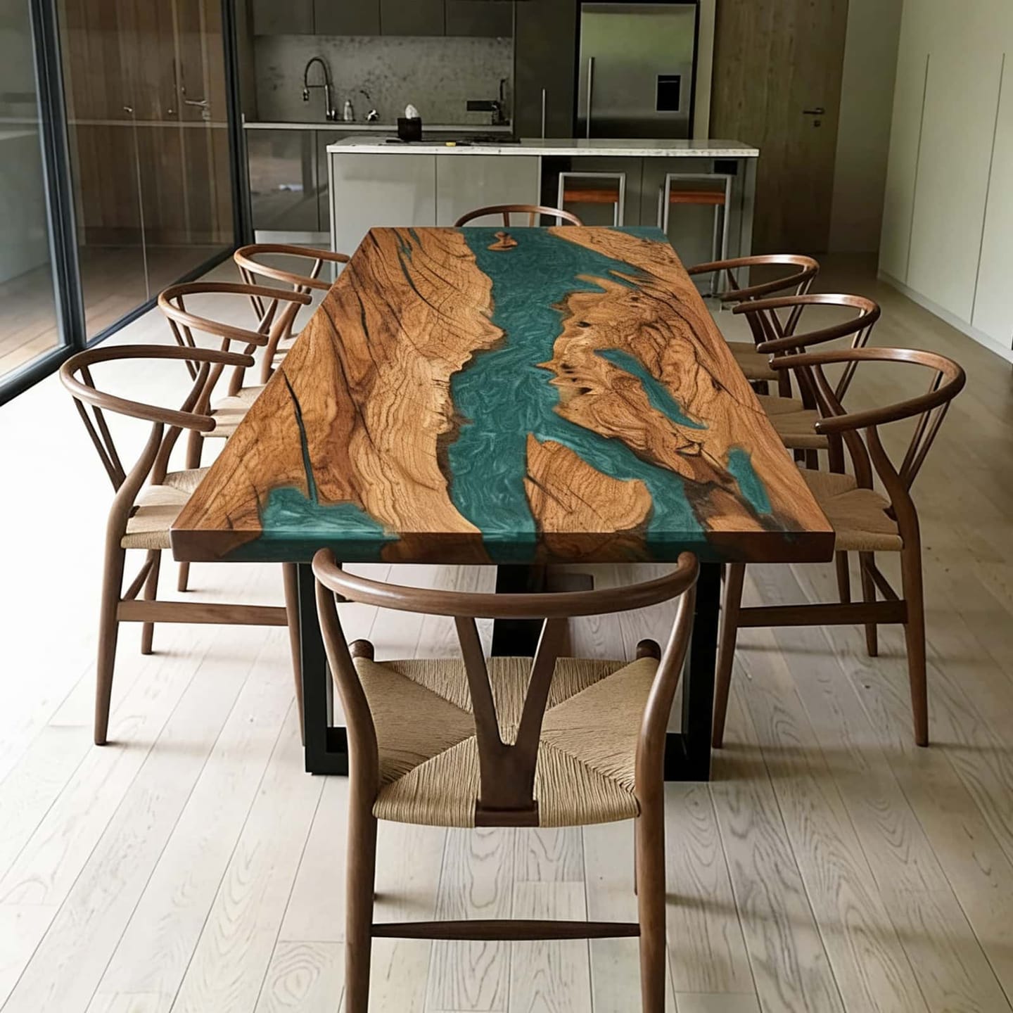 Customer photo review of Custom Olive Epoxy River Dining Table Tops CRT-119