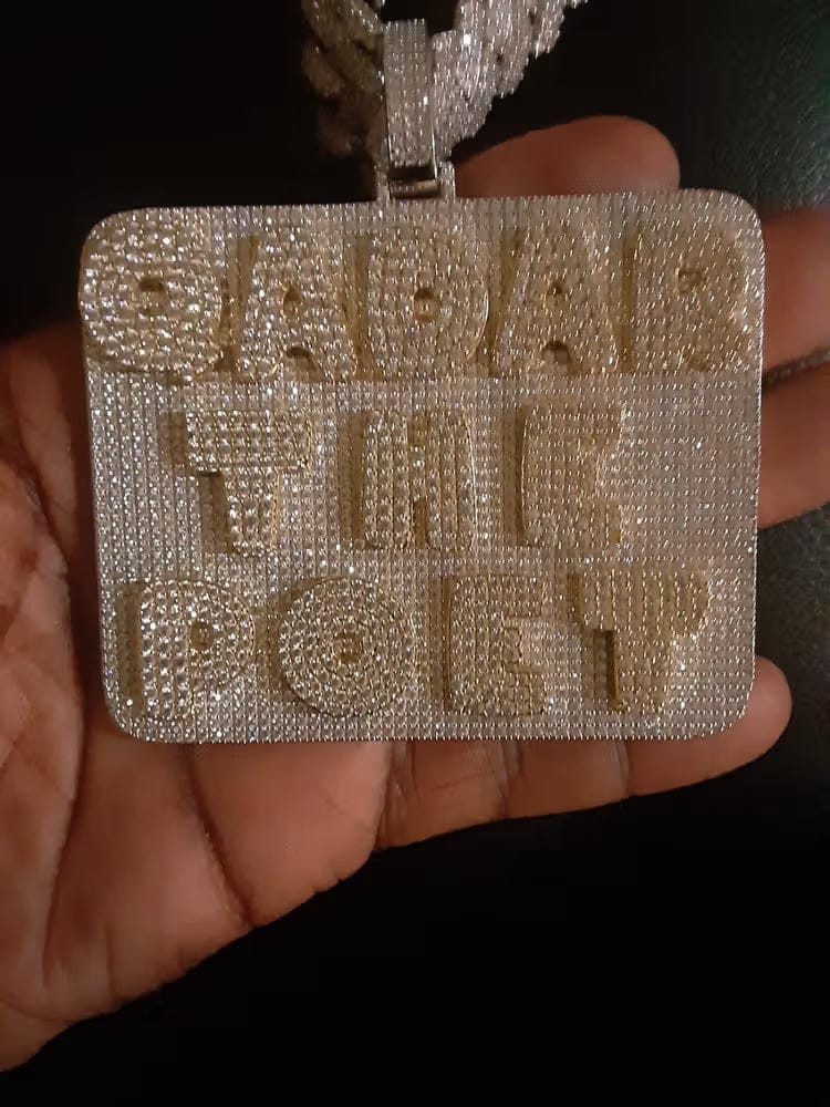 Customer photo review of Custom Diamond-Set 3D Letter Rectangular Pendant – 80mm