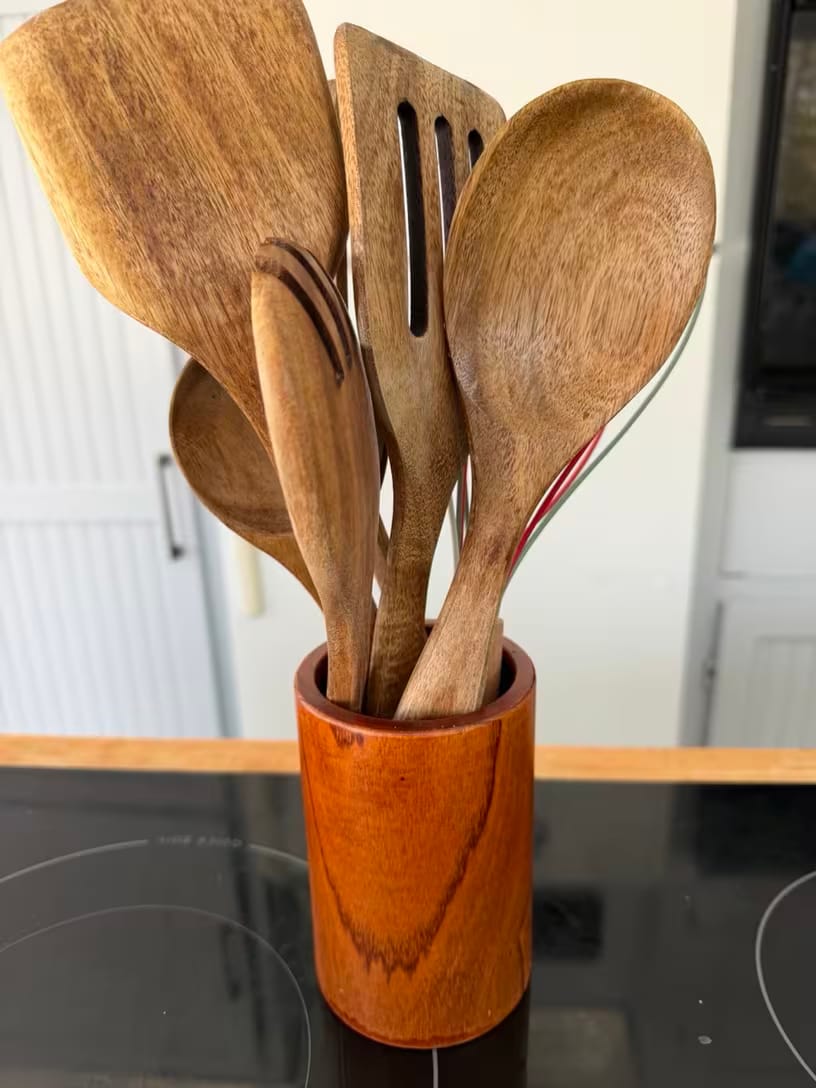 Customer photo review of Premium Wooden Cooking Utensil Set – 7-Piece Teak Kitchen Collection