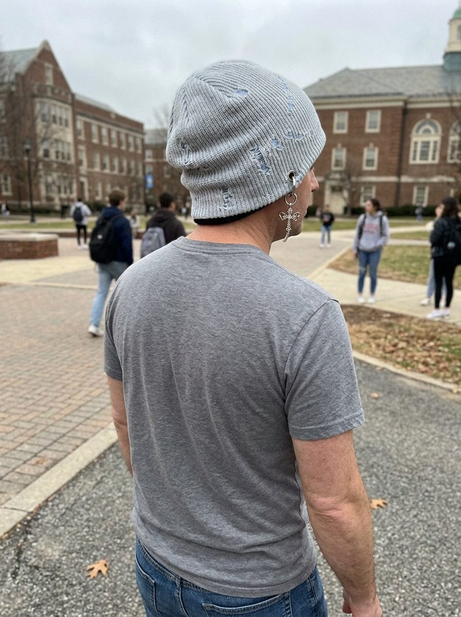 Customer photo review of Retro Wasteland Style Distressed Knit Hanging Charm Beanie