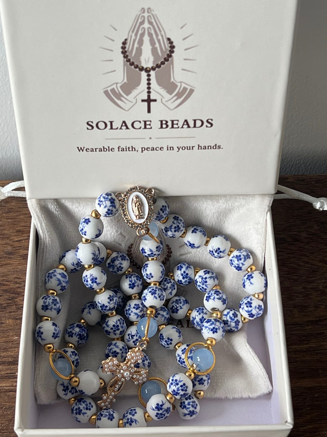 Customer photo review of SolaceBeads Handcrafted Blue Floral Ceramic Rosary: A Tapestry of Grace in life