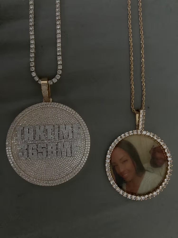 Customer photo review of Iced-Out Diamond Custom Letter 3D Large Disc Pendant – 80mm