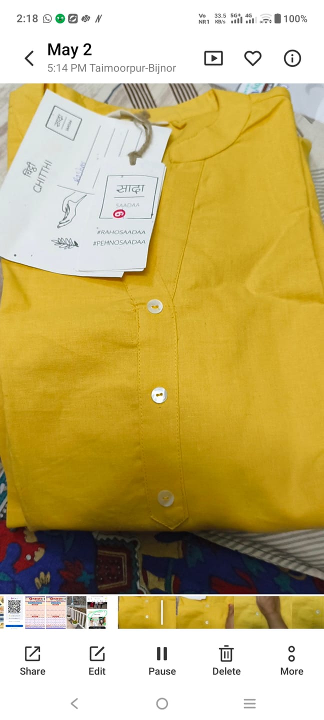 Customer photo review of Women Yellow Airy Linen Long Kurta