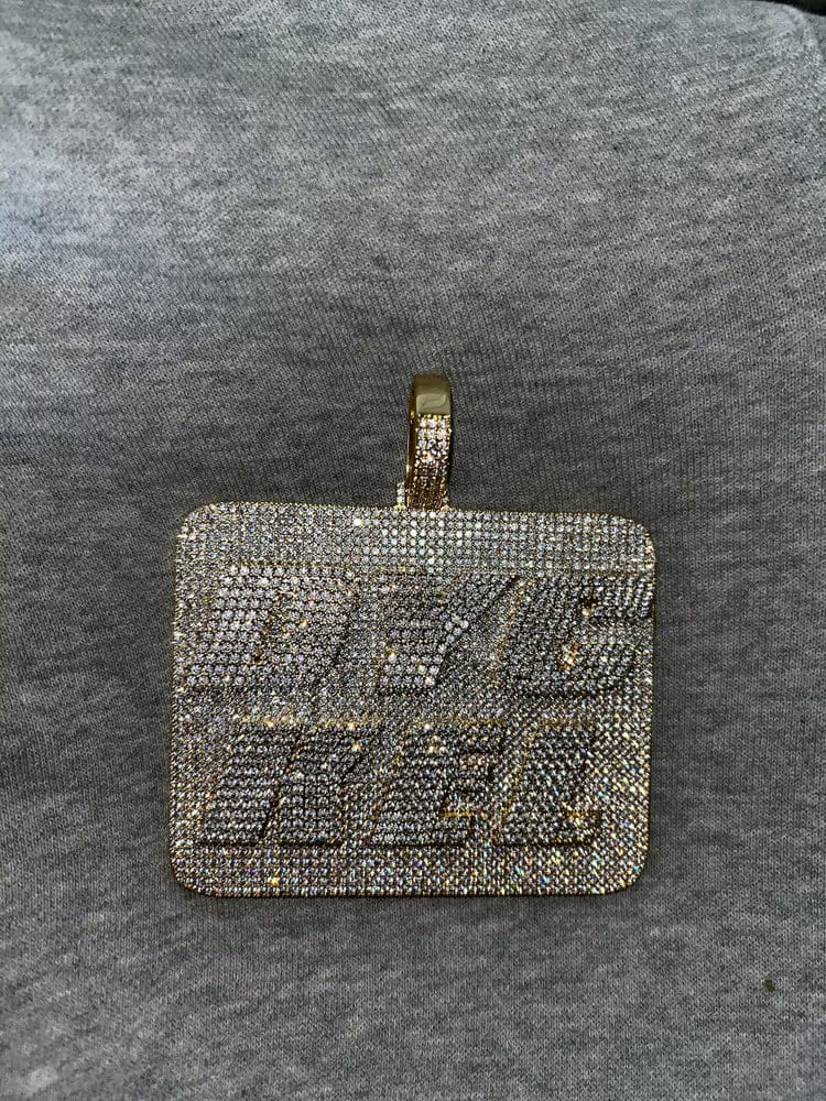 Customer photo review of Custom Diamond-Set 3D Letter Rectangular Pendant – 80mm