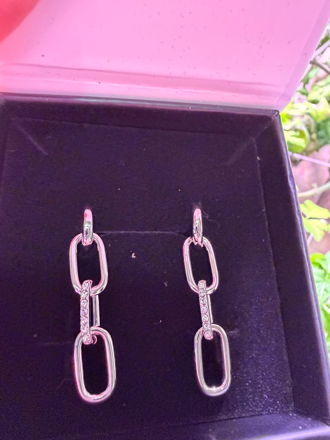 Customer photo review of Brinlee 18k White Gold Plated Chain Dangle Earrings with Swarovski Crystals for Women