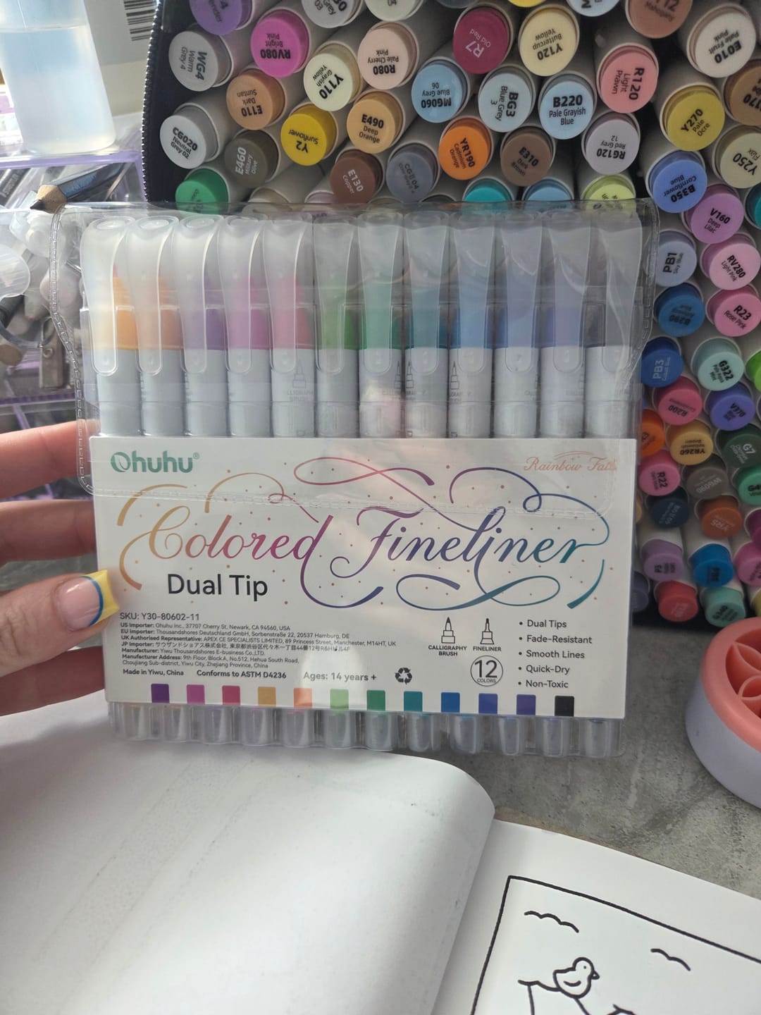 Customer photo review of Ohuhu Colored Fineliner & Brush Pens, 12 Colors
