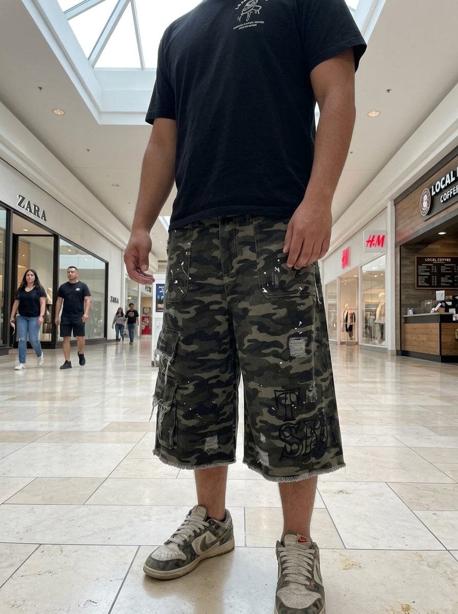 Customer photo review of Distressed Camo Multi-Pocket Straight-Leg Jorts - 2611