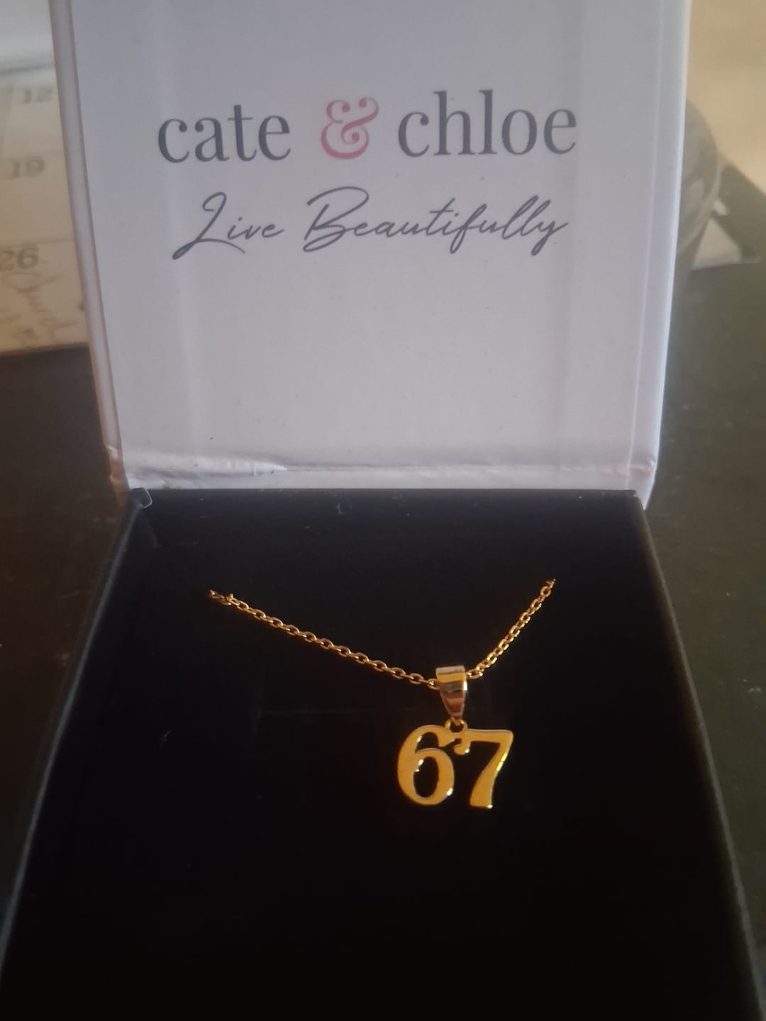 Customer photo review of Danna 18k White Gold Plated 67 Pendant Necklace for Women