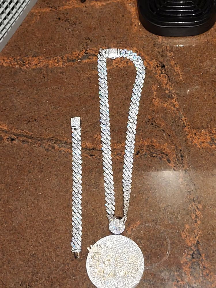 Customer photo review of Custom Large Round Full-Diamond 3D Letter & Crown Pendant - 80mm