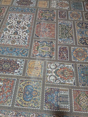 Customer's close-up of the Bazaar Mosaic Chenille Rug, showing the detailed patchwork pattern.