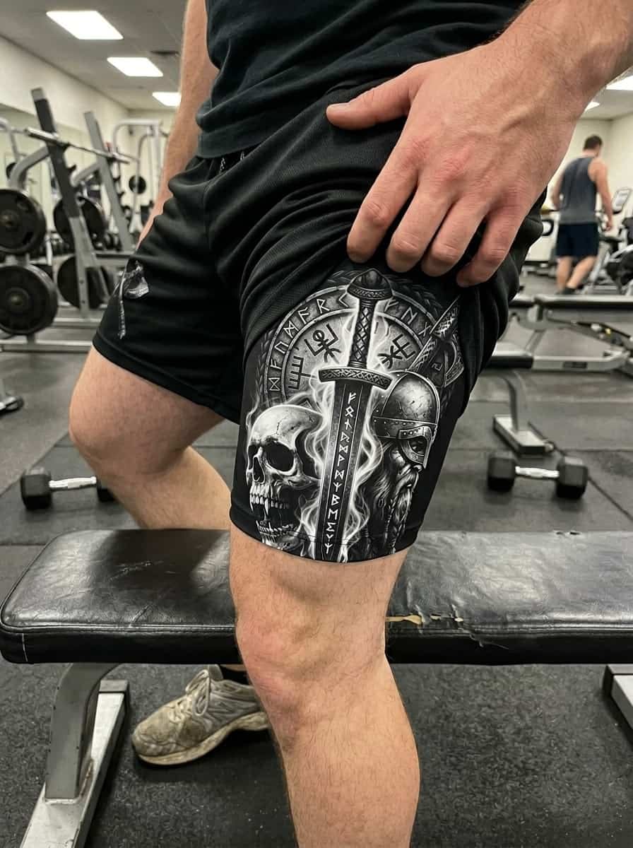 Customer photo review of Valhalla Warrior Spirit Gym Shorts - Quick-Dry Mesh Athletic Wear - 11512