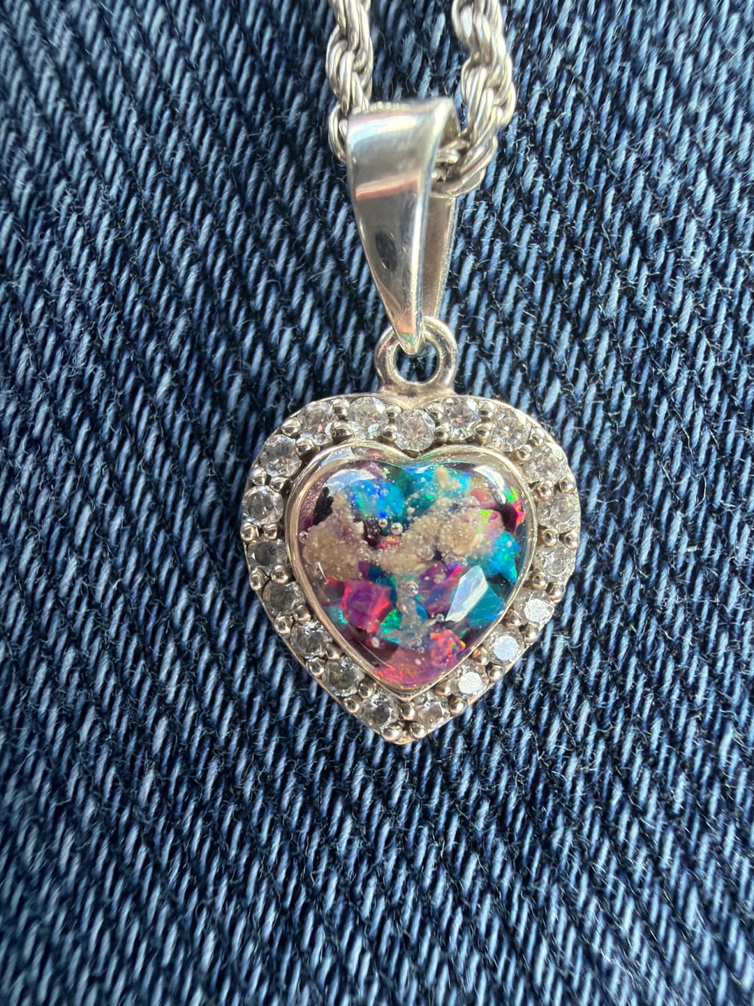 Customer photo review of Petite Bedazzled Opal Heart Pendant